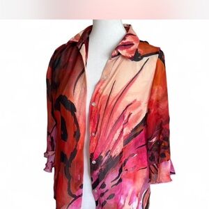 JM Collection Multicolor Abstract Blouse